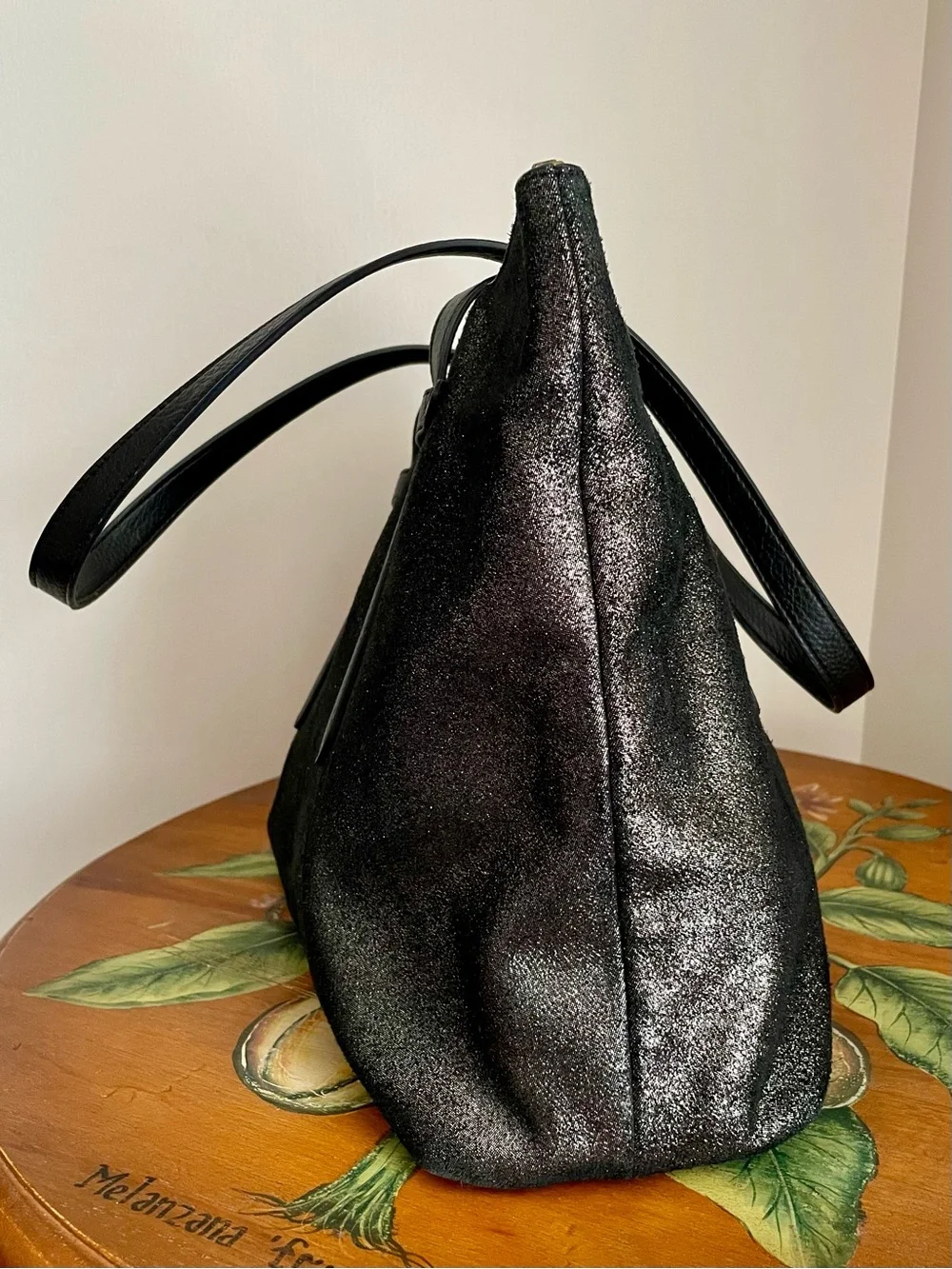 Fossil ‘Felicity’ Tote Black Leather & Metallic Shimmer w/ Zipper Closure